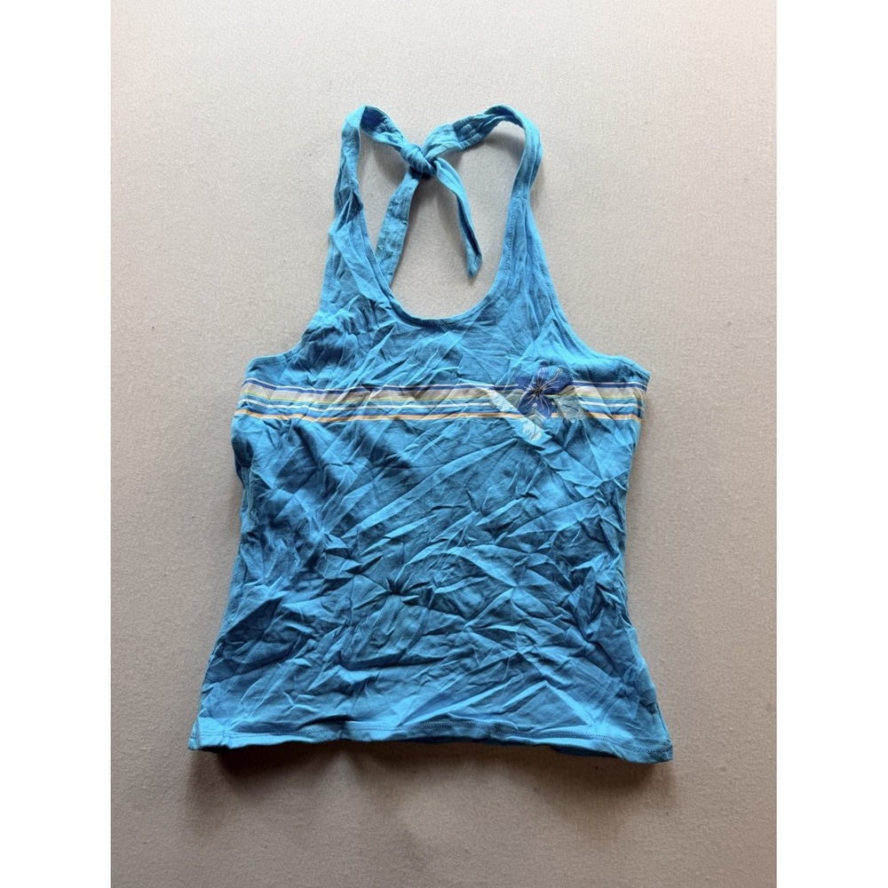 Arizona Jean Co Tank Top Womens Large Blue Good Striped Floral Halter Sleeveless